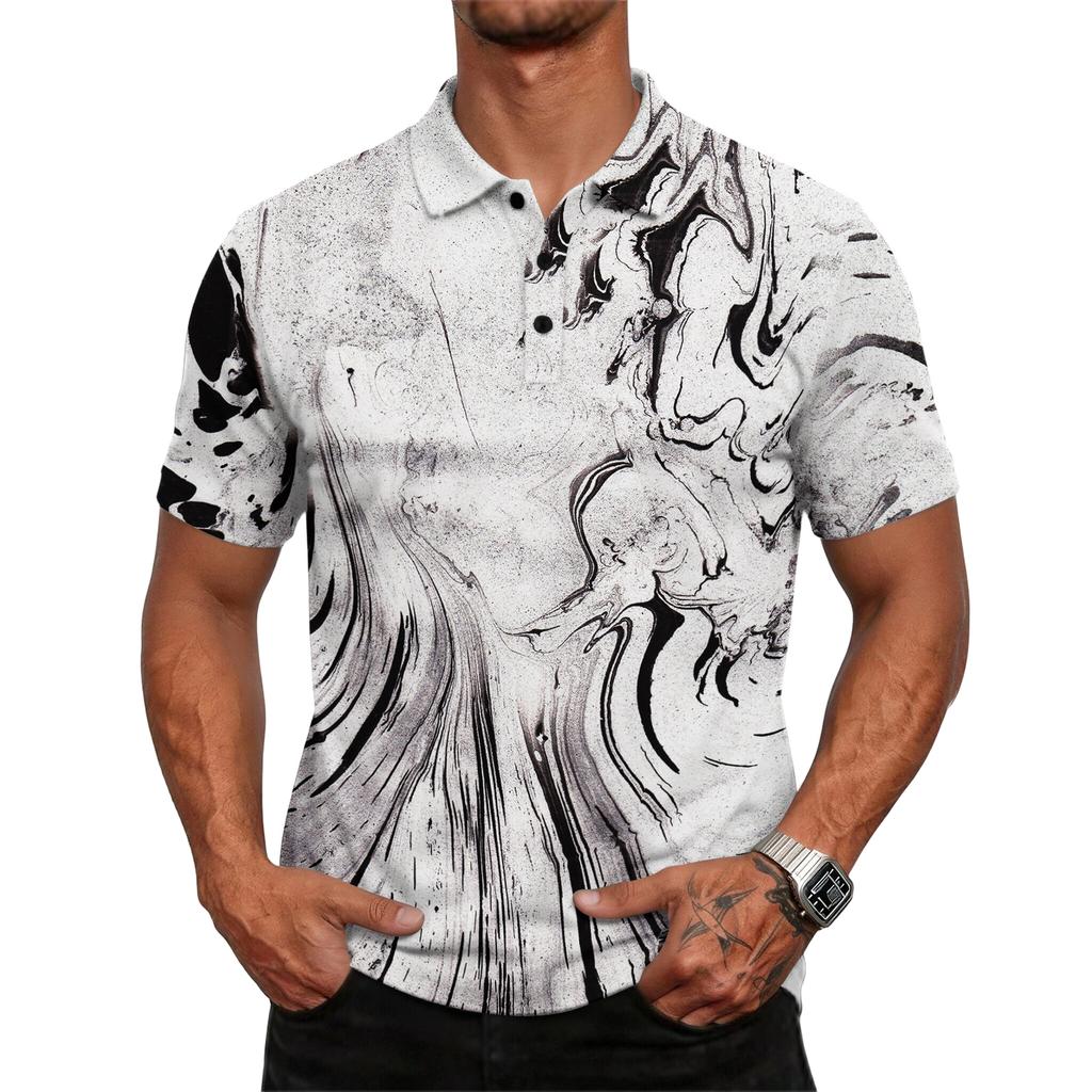 Men's casual loose-fitting fashionable tie- patterned printed short-sleeved T-shirt top