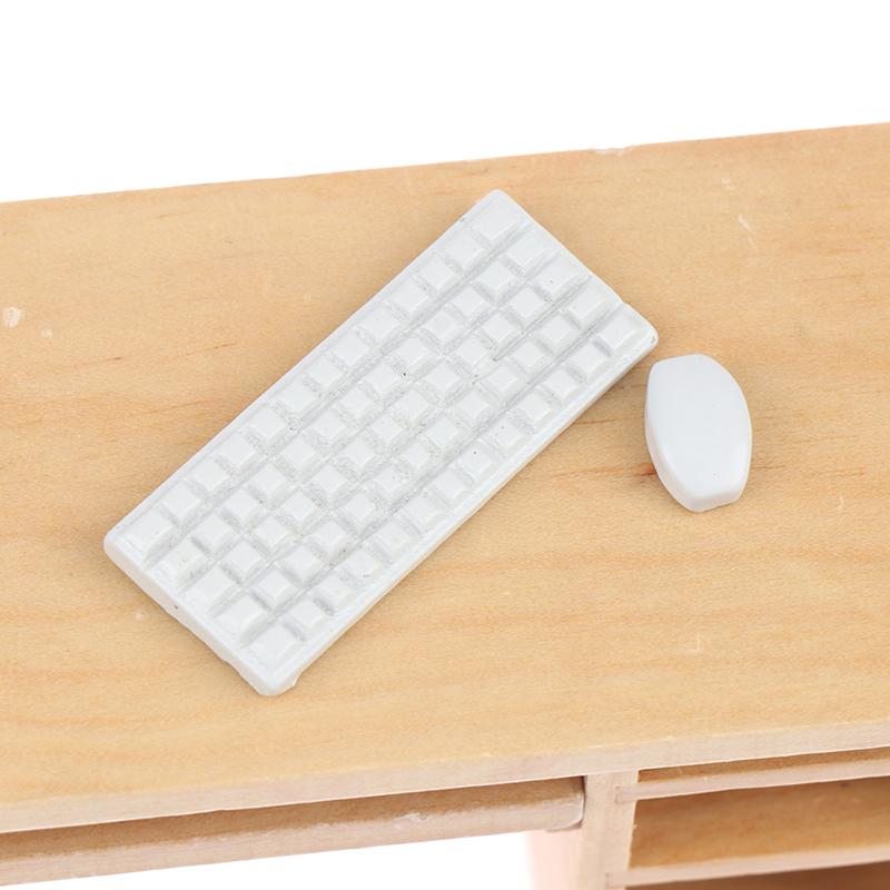 1/12 Dollhouse Miniature Desk With Keyboard And Mouse Wooden Toys Furniture