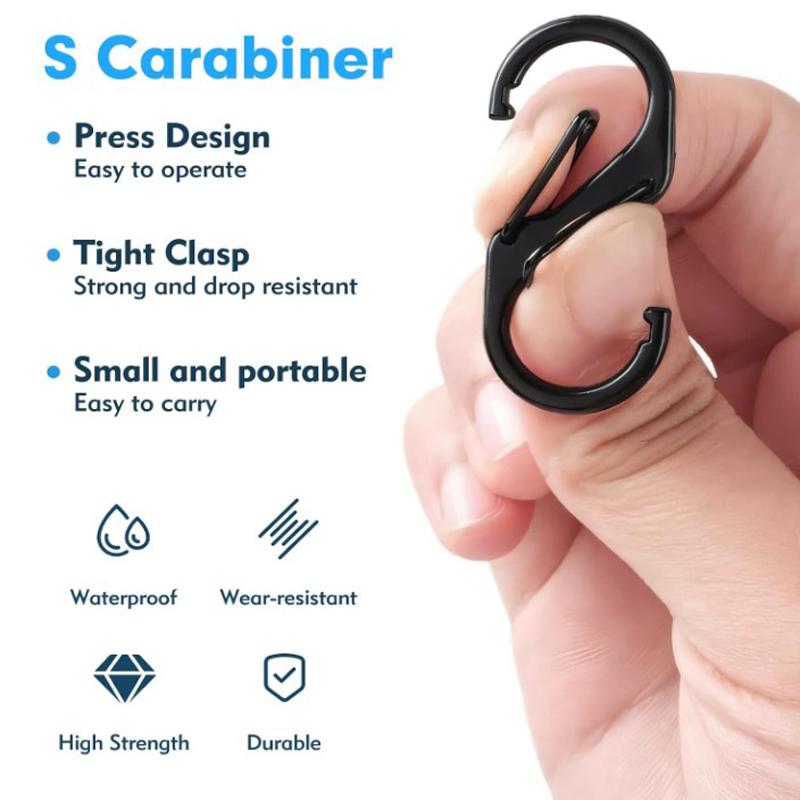 20pcs S Small Carabiner Keyring Clip, 4 Sizes Multipack S Shape Dual Spring Clip