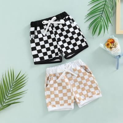 Baby Jungen Shorts mit Schachbrettmuster, Elastischer Bund mit Kordelzug, Lässig, Taschen zur Dekoration, Kleidung
