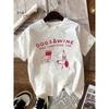 Dog and Wine Theme Printed T-shirt Loose Short Sleeve Lazy Cure Wind Daily Coat