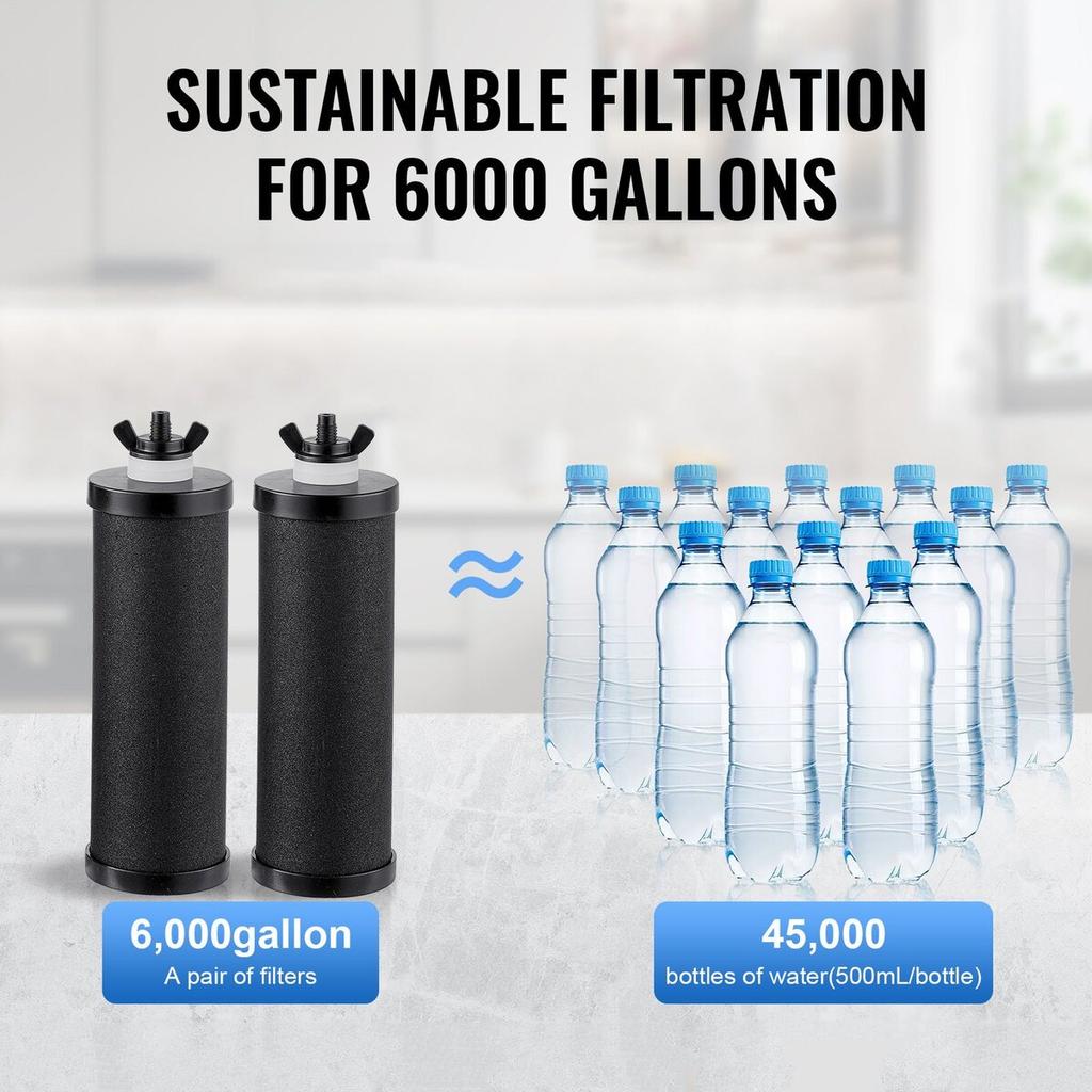 Gravity-fed Water Filter System, 2.25G 304 Stainless-Steel Countertop Water Filtration System, Reduces Lead and Up To 99% of Chlorine, with 2 Carbon