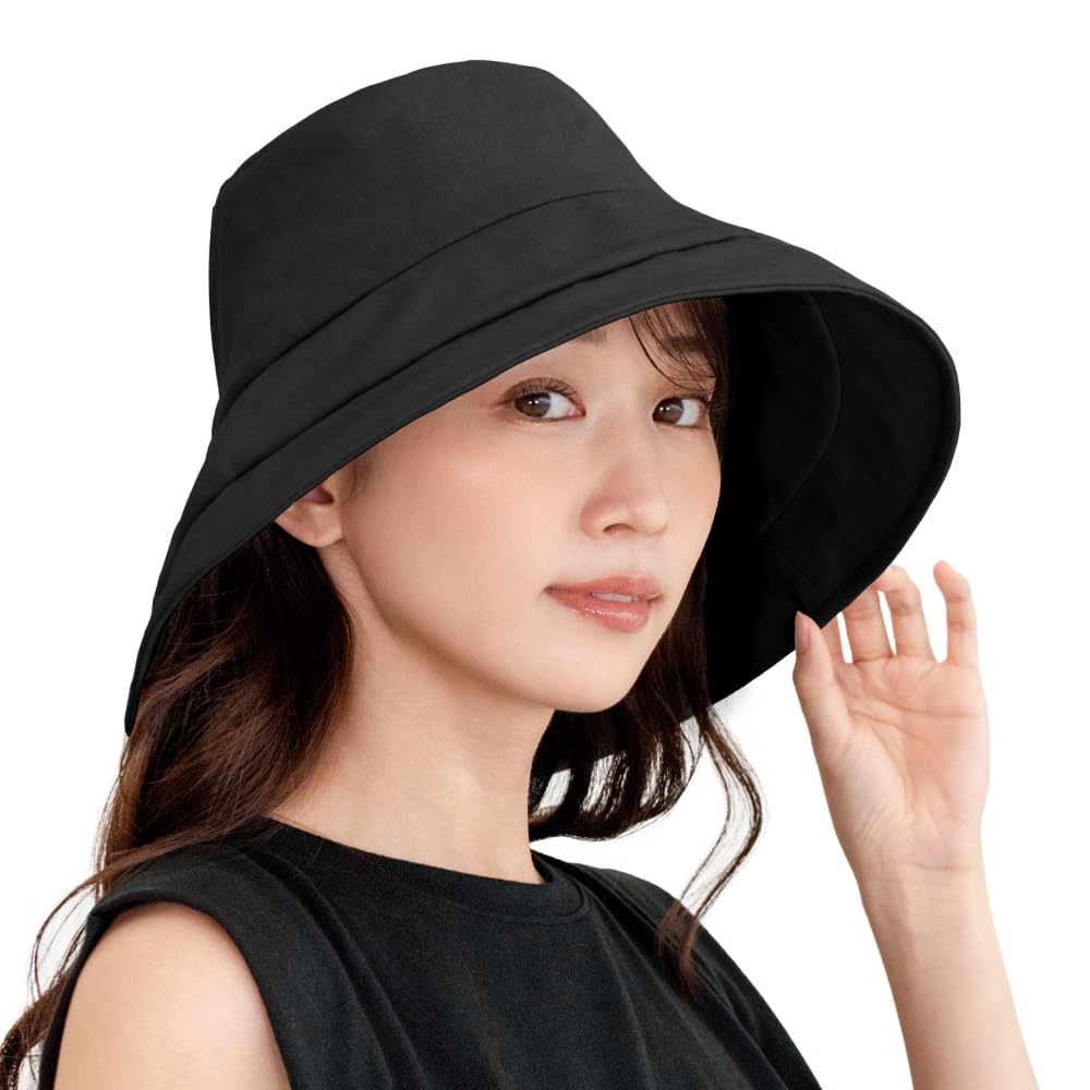 UV Protection Hat Protection Rate X Shading Rate or More X by a Japanese Sun Hat with Chin Newsboy Cap for Women and Black [Fabrich] [UV 100% 99.99%