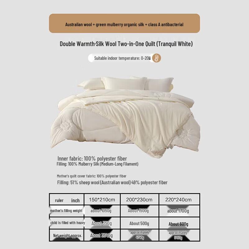 Mercury Home Textiles Silk Wool All-Season Duo Quilt