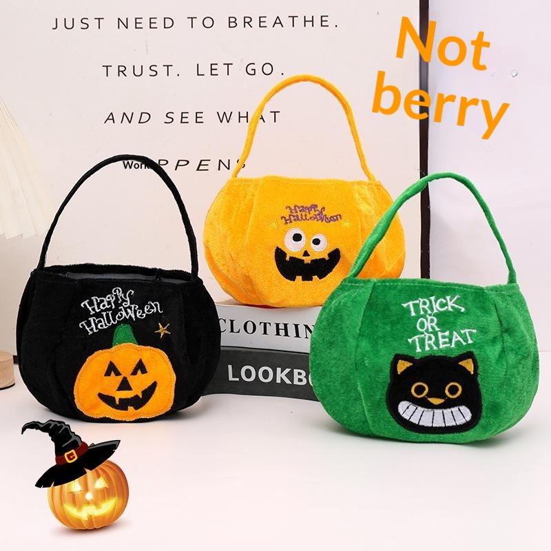 Halloween Plush Candy Hand Bag Pumpkin Vampire Cat Pattern Handheld Gift Baskets Halloween Party Candy Tote Bag Favors