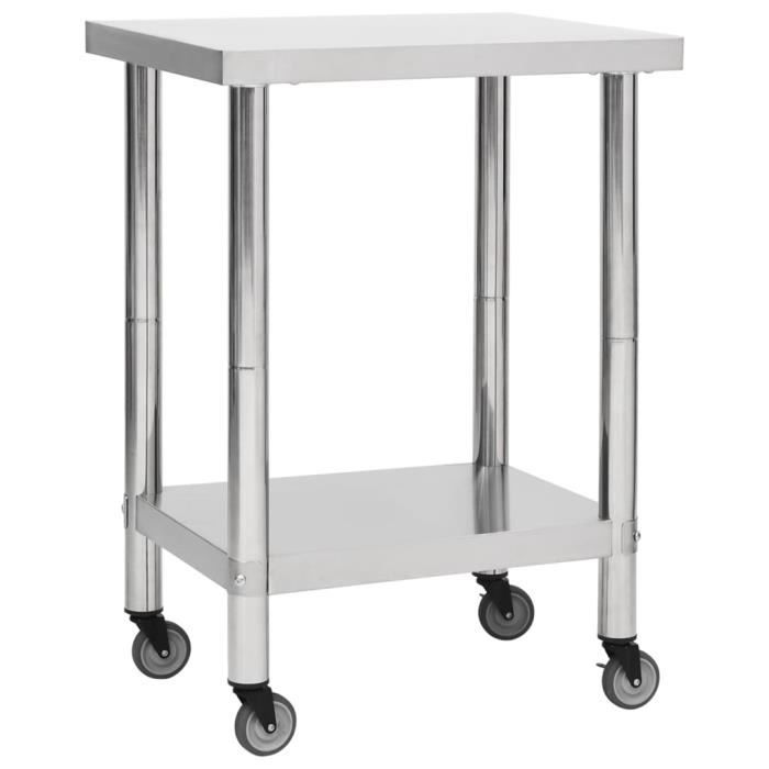 VidaXL Table de travail de cuisine avec roues 60x30x85 cm Inox