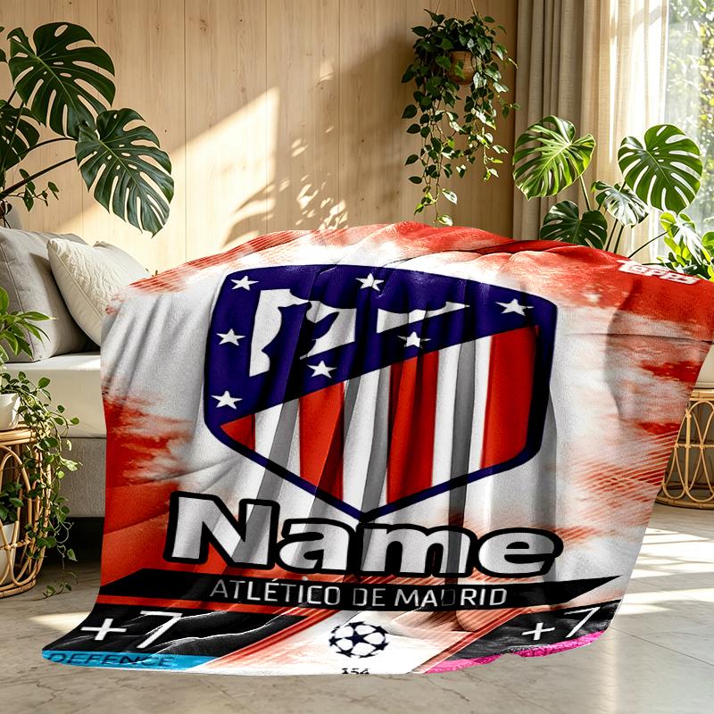 Custom Name Personalized Atletico Madrid Print Blankets, Home Decor, Bedroom, Sofa, Camping, Couch, Gifts for Birthday Christmas