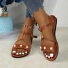 Retro Roman Pearl Buckle Flat Bottomed Comfortable Beach Sandals