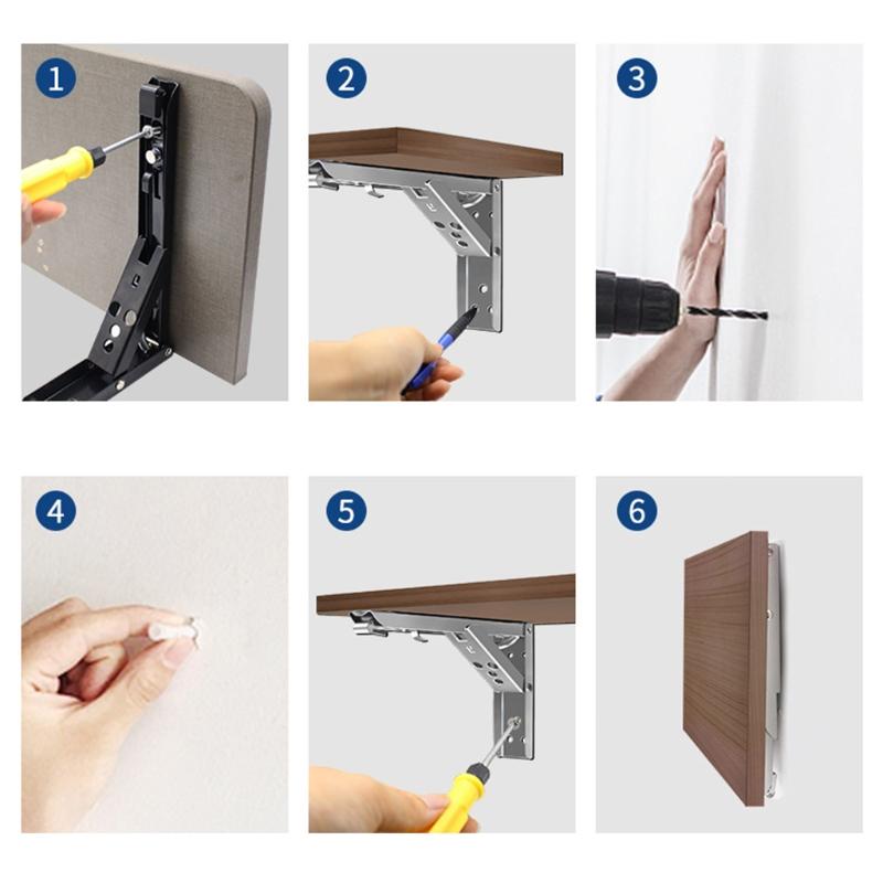 Folding Shelf Brackets Stainless Steel Collapsible Shelf Bracket Wall Mounted DIY Triangular Brackets for Table Work F