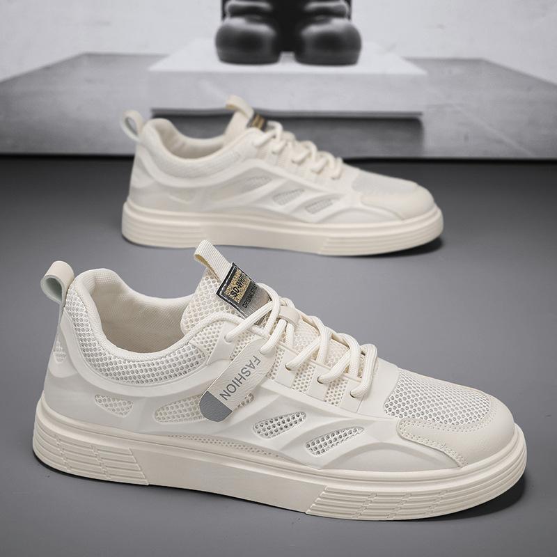 Men's Shoes Summer Breathable Thin Mesh Flat-soled Sports Board Shoes 2024 New Color Matching Low-top Lace-up Casual Shoes