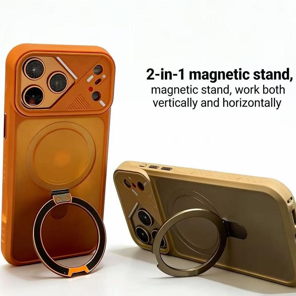 Magnetic Suction Bracket Is Suitable for Apple 17promax Mobile Phone Case 15 Mecha Frame iPhone16 Matte AI Button Case.