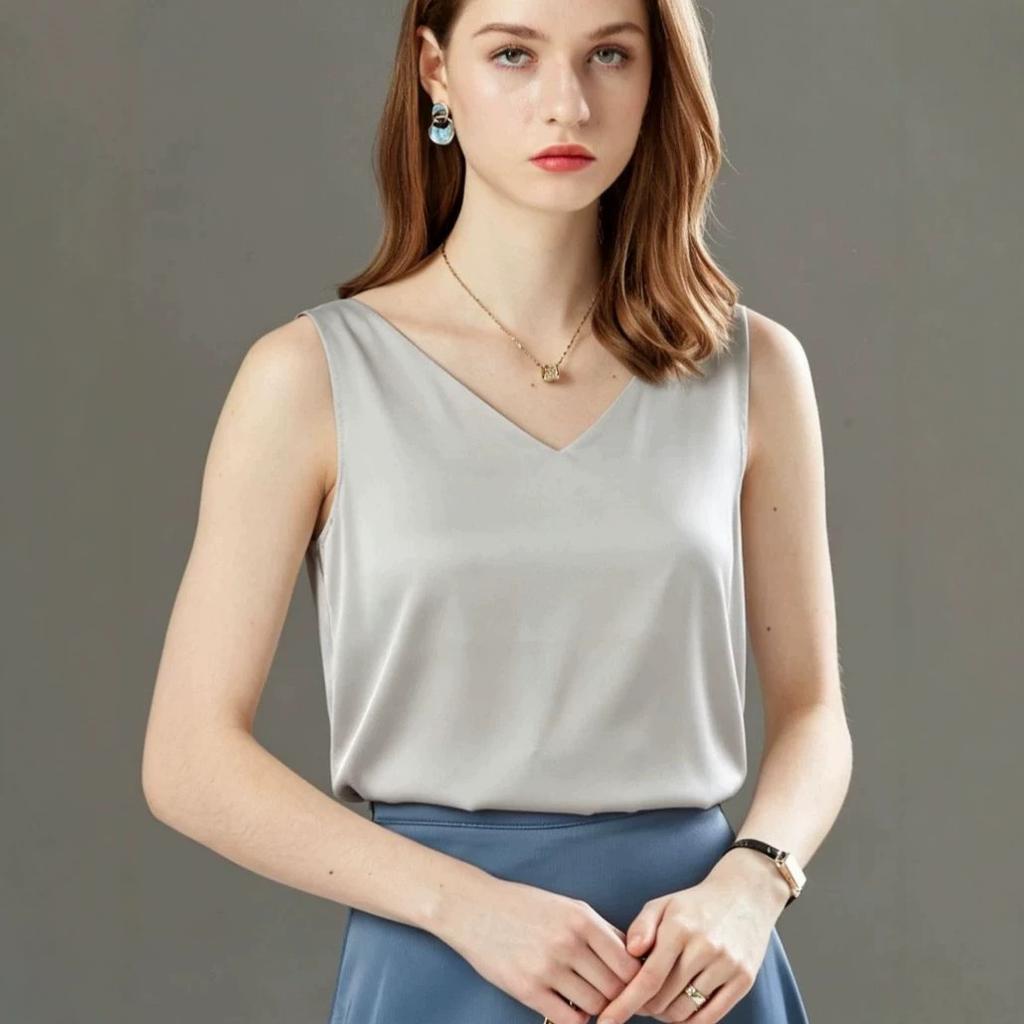 French simple simulation silk satin sling vest, thin V-neck suit, loose inside and can be worn outside, women's new top