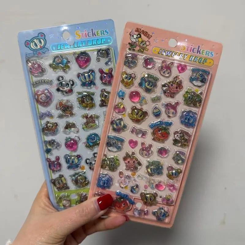 New 2/4Pc Kawaii Blue Angel 3D Crystal Embossed Stickers Children'S Handbook Diy Mobile Phone Case Decoration Stickers Toy Gifts