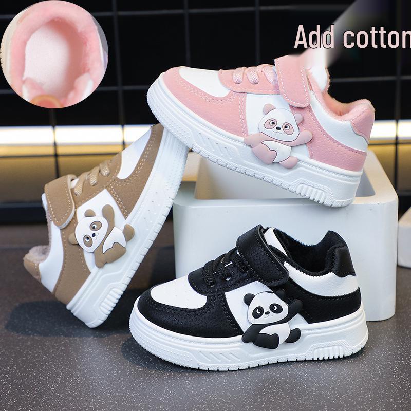 Children's Cartoon Fleece-Lined Skate Shoes: Warm, Cotton-Padded Casual Shoes for Toddlers & Young Kids.