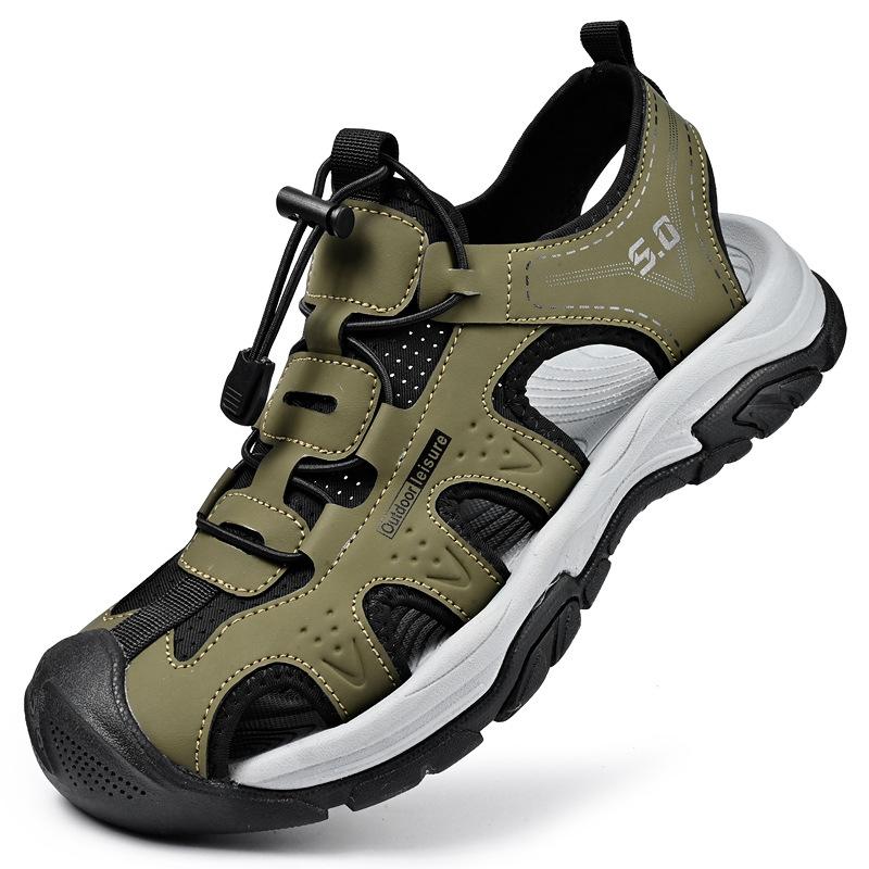 

Летние сандалии мужские кожаные универсальные дышащие с полыми отверстиями повседневные туфли для улицы спортивные сумка голова римские пляжные туфли прилив 46 зелёный