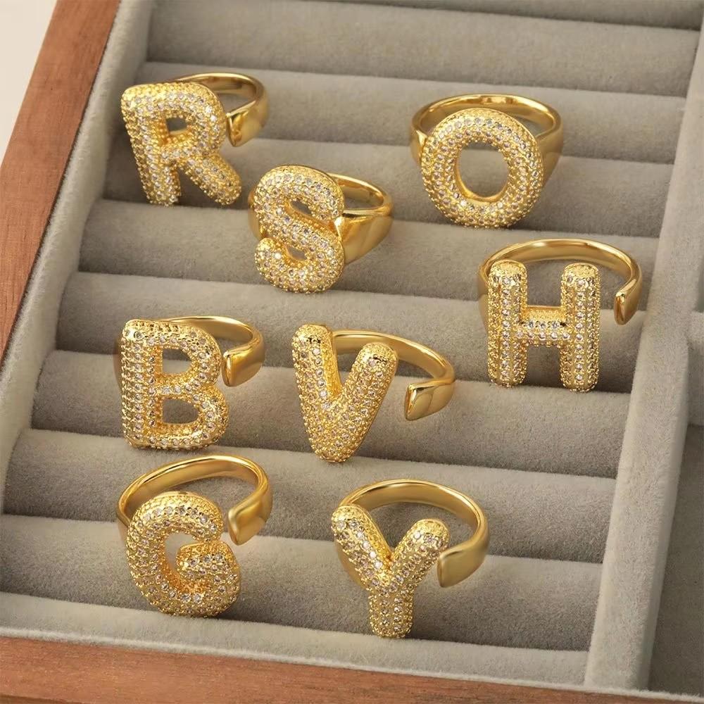 Hip Hop Gold Plated CZ Zircon Initial Letter Stud Earrings for Women Balloon Bubble Fat Alphabet Ear Studs Punk Jewelry
