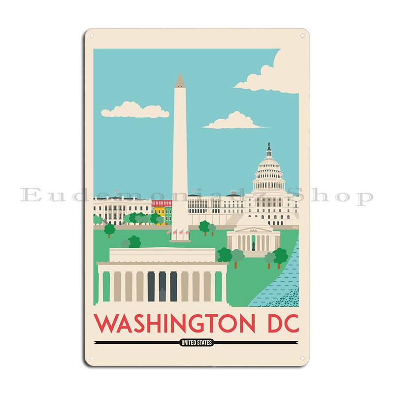 Washington Dc Cityscape Metal Plaque Create Wall Mural Wall Decor Printed Party Plates Tin Sign Poster