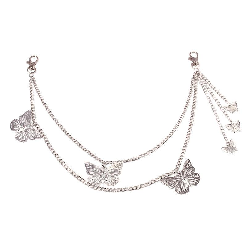

Европейские и американские ювелирные изделия двухслойная цепочка бабочка кулон поясная цепочка женская мода личность модные рабочие брюки украшение