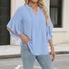 Women's Fashionable Casual Three-quarter Sleeve V-neck Ruffle Top