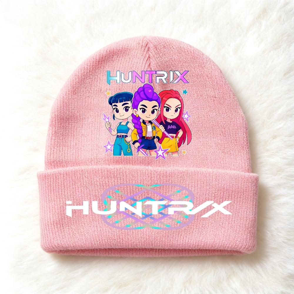 Berretto lavorato a maglia per bambini con stampa Anime Kpop Demon Hunters, Filato di lana, Stagione autunnale, Stagione fredda, Cappello alla moda per bambini, Copricapo, Abbigliamento