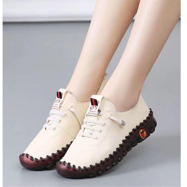 Spring and Autumn Hand-stitched Single Shoes Large Size Women's Shoes Middle-aged Mom Shoes White Shoes Flat Casual Shoes