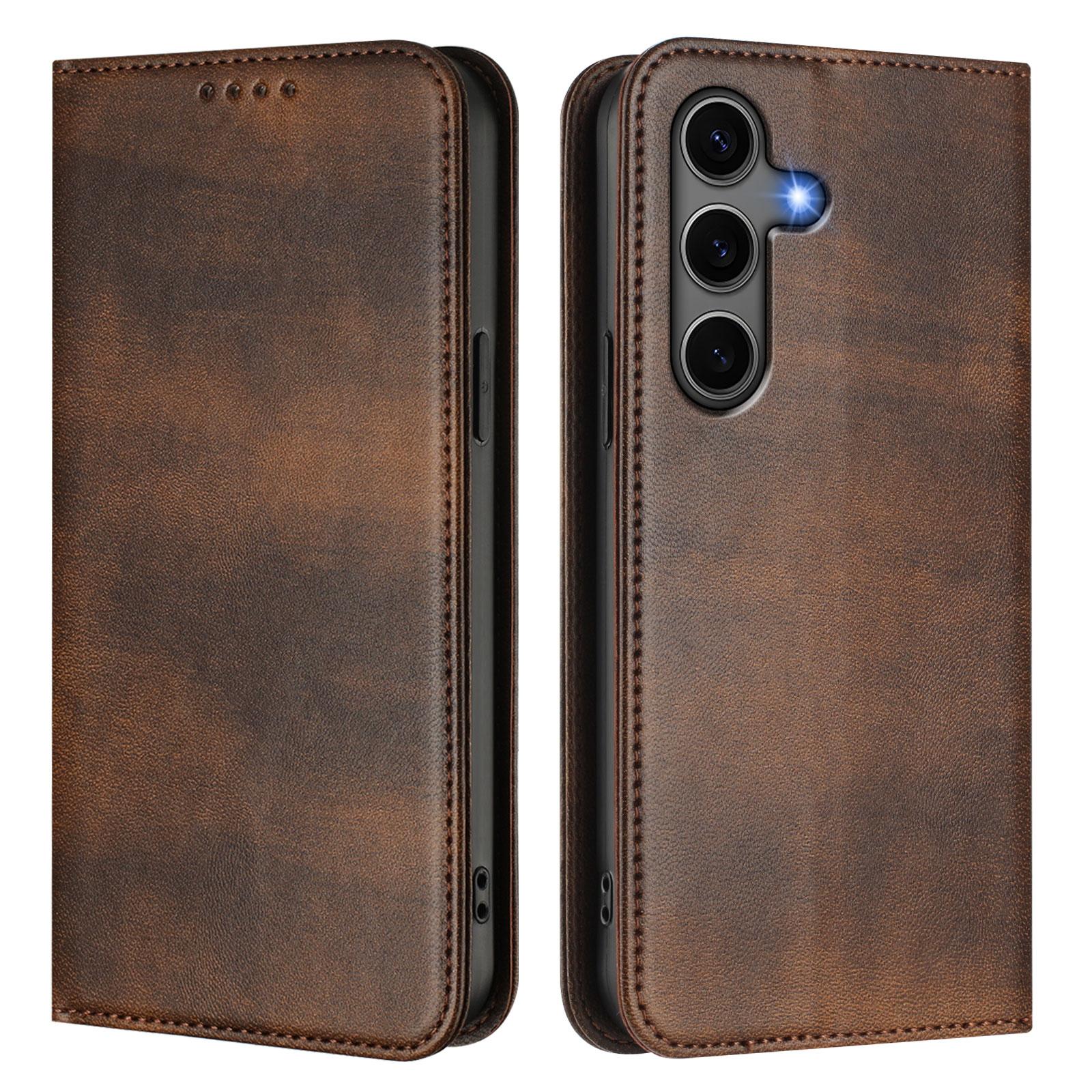 

For Samsung Galaxy S24+ Wallet Cases Retro Texture RFID Blocking Leather Phone Cover Brown