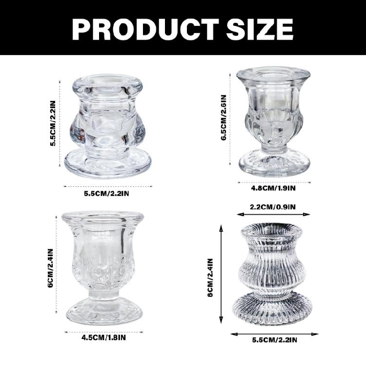 2pcs Clear Glass Candle Holder for Taper Candle for Wedding Table Setting &Holiday Decoration, Solid Base Candle Holder