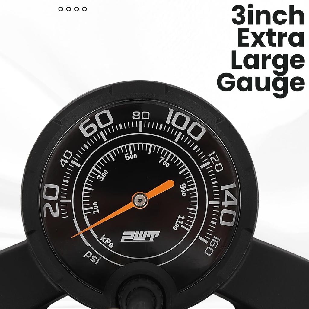 PWT Bicycle Air Compact Floor Easy To Use Pump Air Pressure Gauge Compatible with and French FP03S Pump, Pump, One-Hand Head, Included, American,