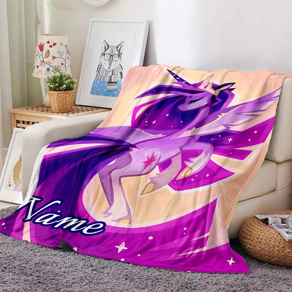 Custom Name Rainbow Pony Adventure Party Blanket For Couch Bed Plush Cozy Fuzzy Blanket Super Soft Warm Blankets For Fall And Winter 0916127