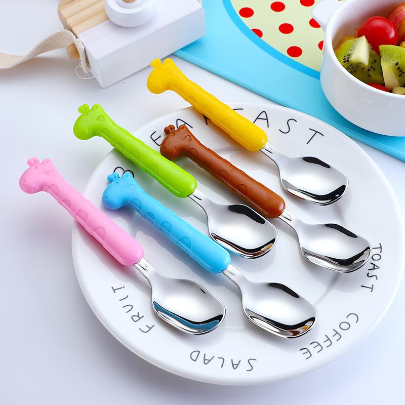 304 Stainless Steel Kids' Fork & Spoon Set - Baby Training Tableware Portable Kit