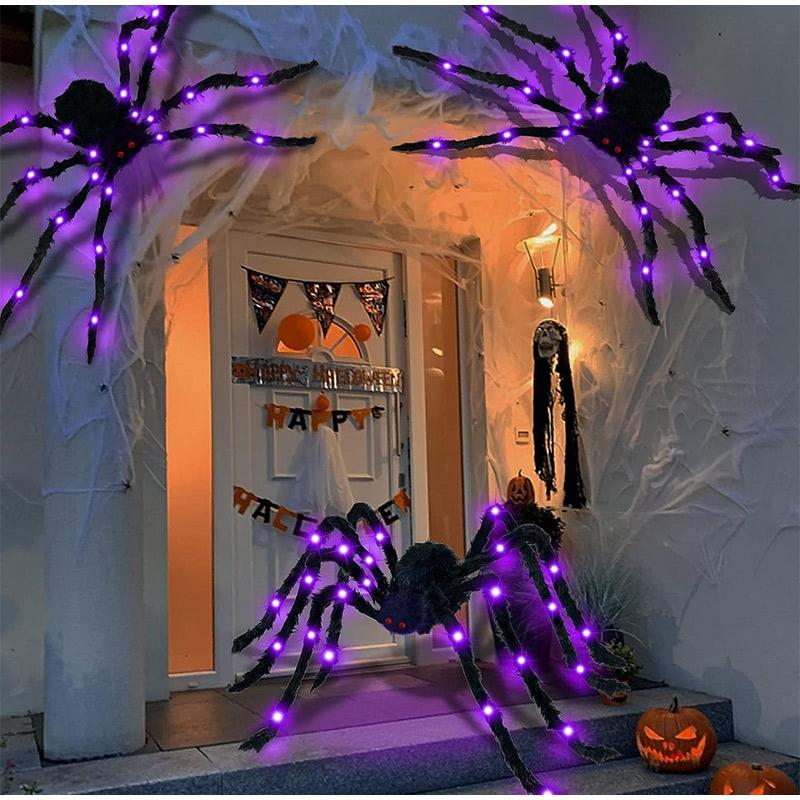 Halloween Big Plush Spider Horror Halloween Decoration Party Prop Outdoor Giant Spider Decor 30-200cm Chamber Prank Black Spider
