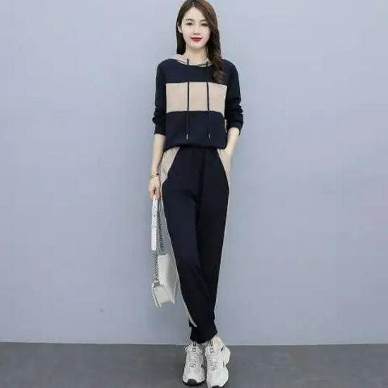 

Женский раздельный комплект с капюшоном из двух частей: Повседневная спортивная одежда больших размеров для весны и осени 2025 XXS темно-синий