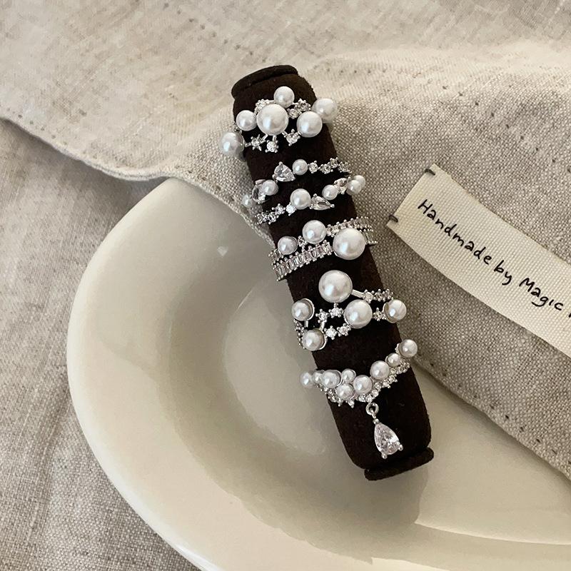 Zircon Pearl Metal Open Ring Women'S Niche Design Sense Personality Light Luxury Versatile Temperament Fashion Ring Ring