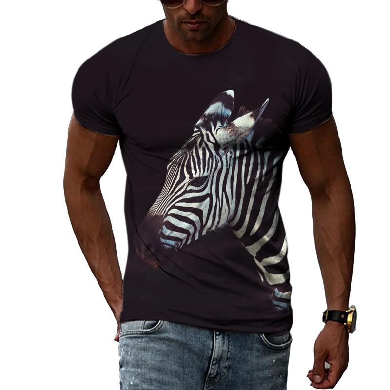 Summer Fashion Casual Men's T-shirt with Street Style Round Neck 3D Printed Zebra Pattern T-Shirts Men’s