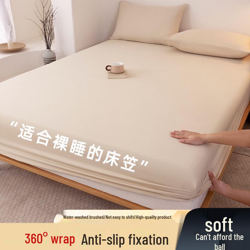 High-Quality Washed Cotton Solid Color Fitted Sheet with Pillowcase, Bedspread, and Dustproof Bed Cover
