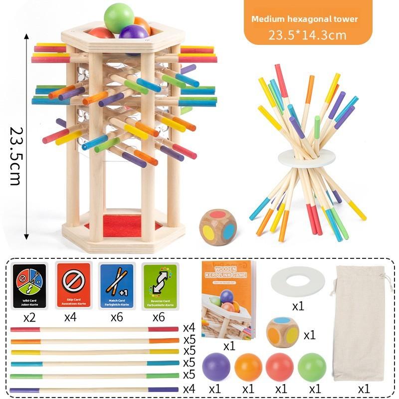 Tower Puzzle Hexagonal Game Wooden Blocks For Kids Educational Playroom Gift