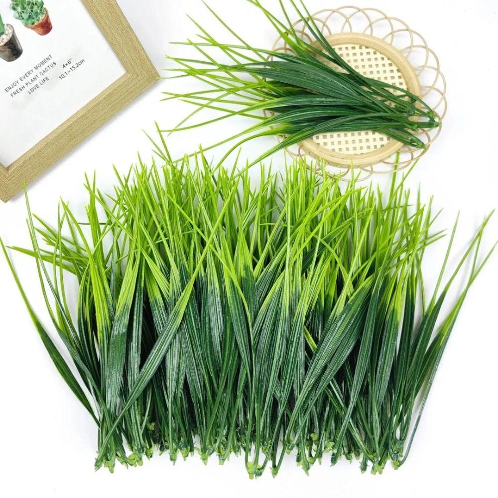 24Pcs UV Resistant Fake Greenery Green Artificial Grass Bundles Artificial Spring Grass  Home Decor
