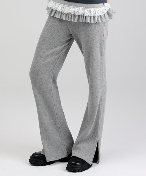 WHEN YOU MOVE Side Slit Waffle Bootcut Elastic Pants Black