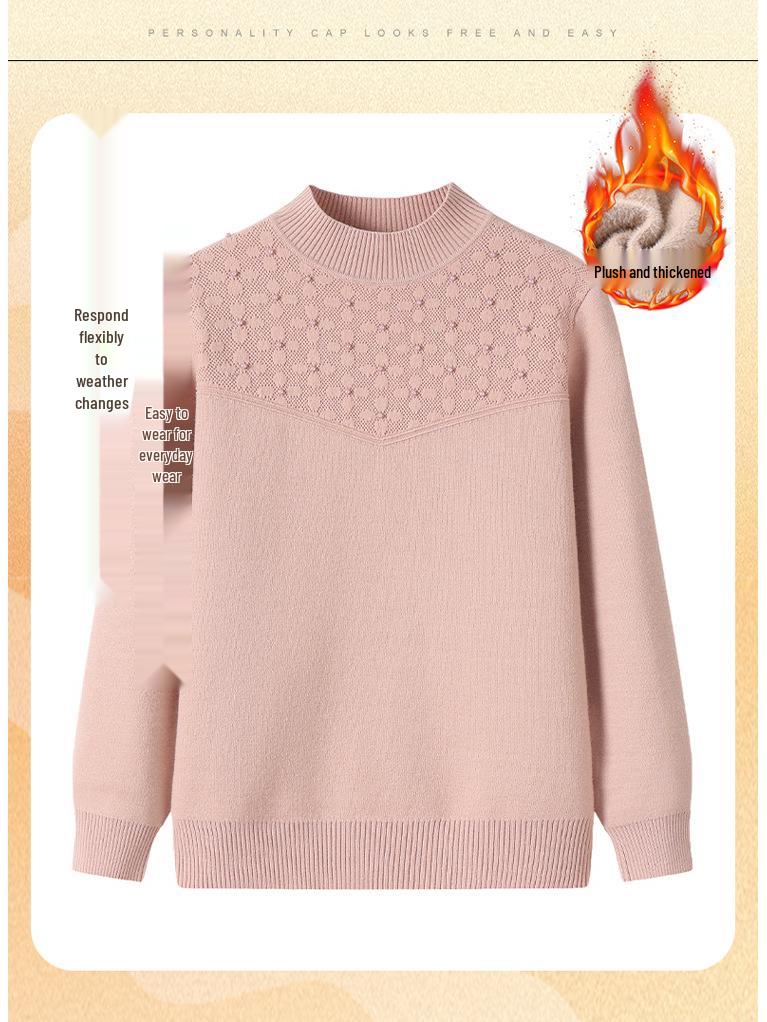 Mom's Velvet Knitwear: Autumn/Winter Warm Sweater for Middle-Aged & Elderly Women