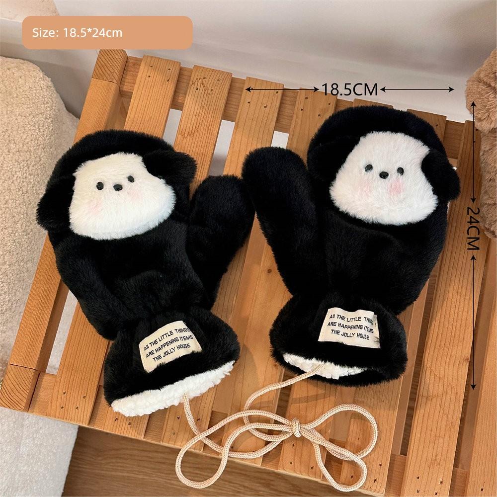 Japanese and Korean Cartoon Gloves, Autumn and Winter Fleece-Lined, Cute Chacha Bear Full-Finger Neck-Hanging Thickened Windproof Warm Casual Plush