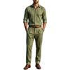 Men's Linen Long Sleeve Button Down Shirt and Pants Set Loose Fit Suit
