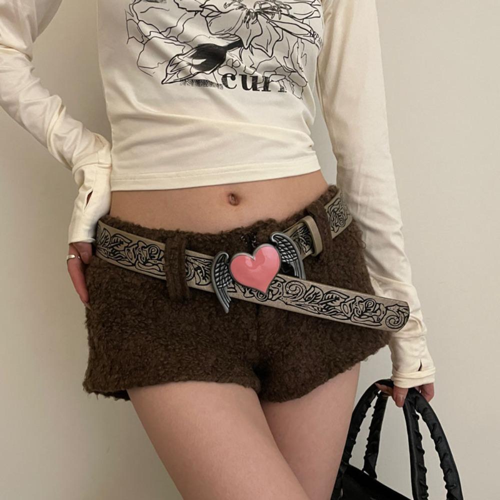 Jeans Decor Cowboy Waistband Vintage Heart PU Hollow Belt Cowgirl Buckle Belt  Dress Decoration