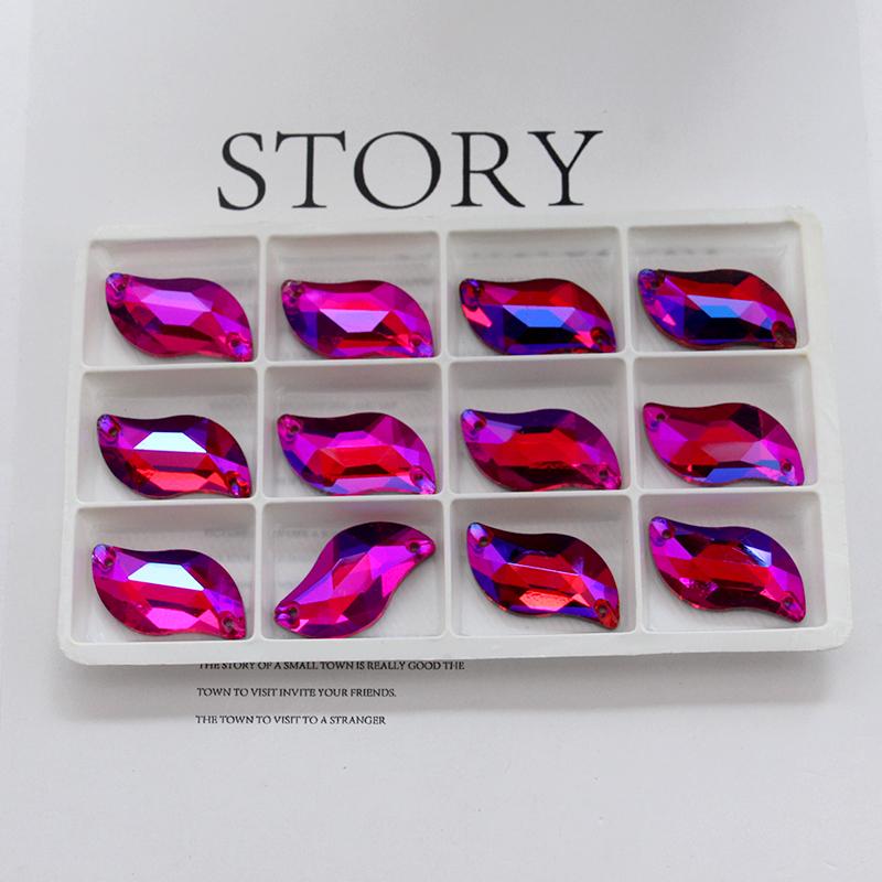 All Size All Color Ab S Shape Sew On Rhinestone Leaf Glass Crystal Sewing Flatback 2 Holes 6*12 10*20 14*30 for Dress Decoration