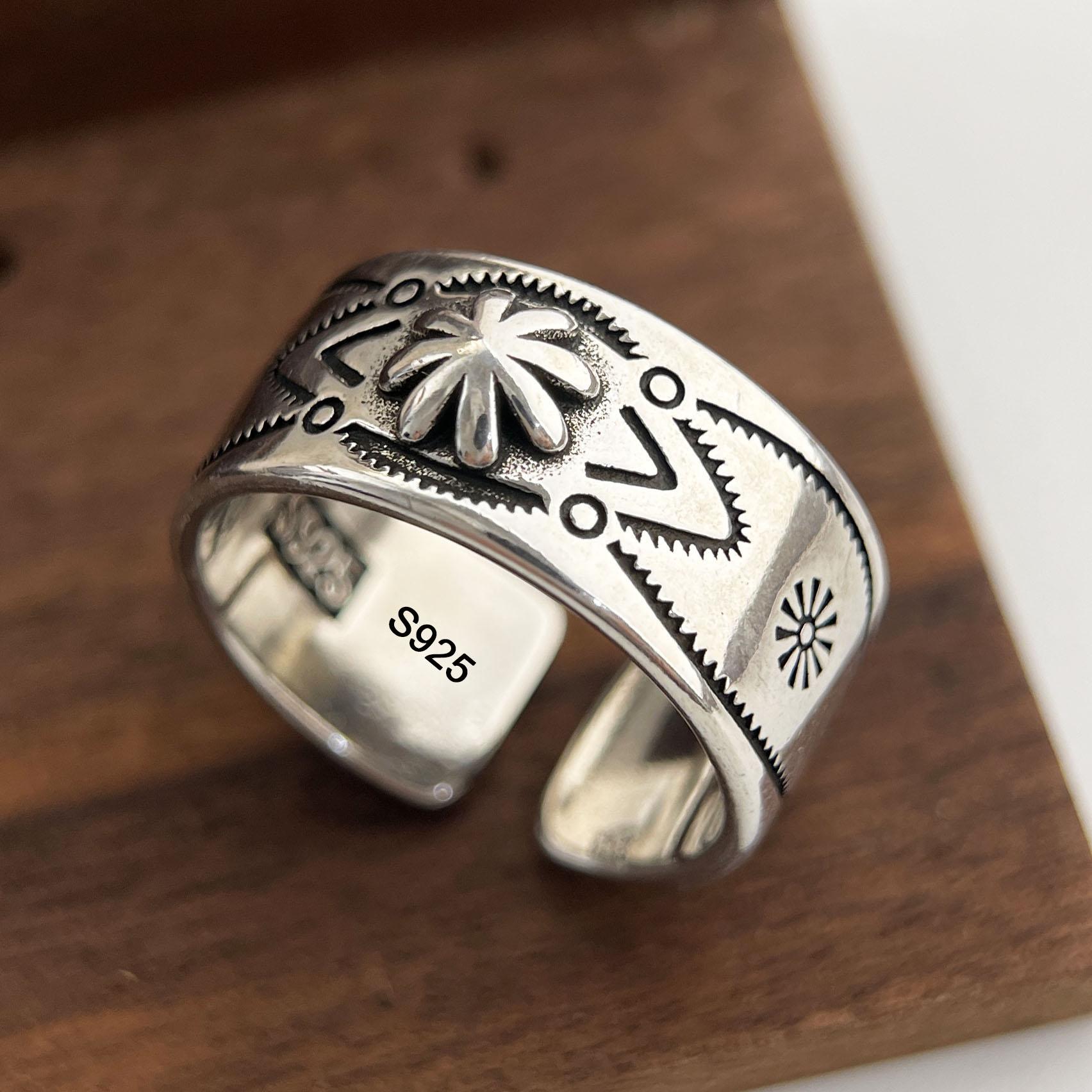 

925 Sterling Silver Rings for Women Couple Minimalist Handmade Simple Flowe Pattern Ring Fine Jewelry Gift Prevent Allergy resizable