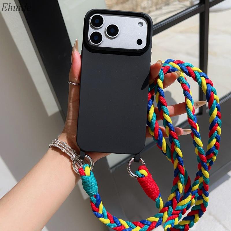 Shockproof Lanyard Case For iPhone 17 Pro Max 14 12 11 13 15 16 Plus Air Candy Crossbody Neck Cord Braid Strap Soft TPU Cover