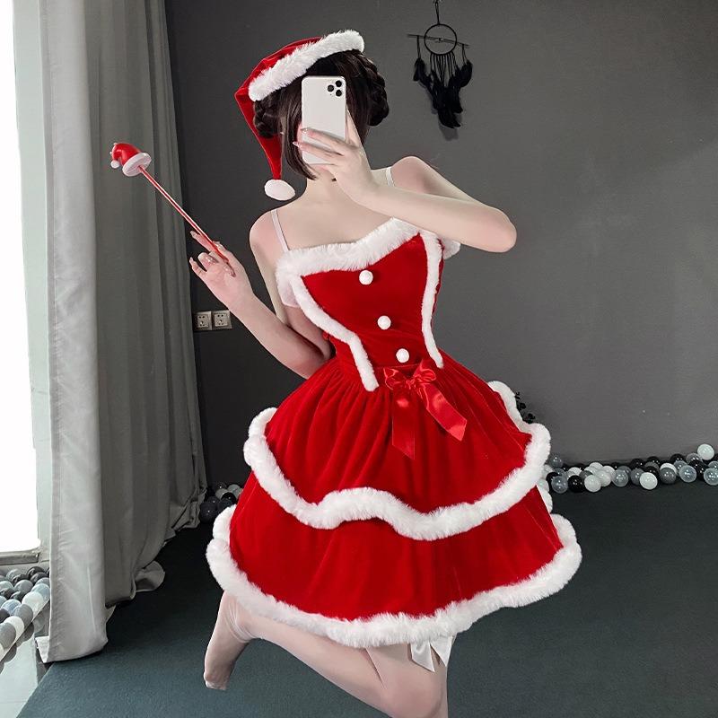 Christmas Costume Cosplay Bunny Dress Uniform New Robe Red Velvet Suspender Dress