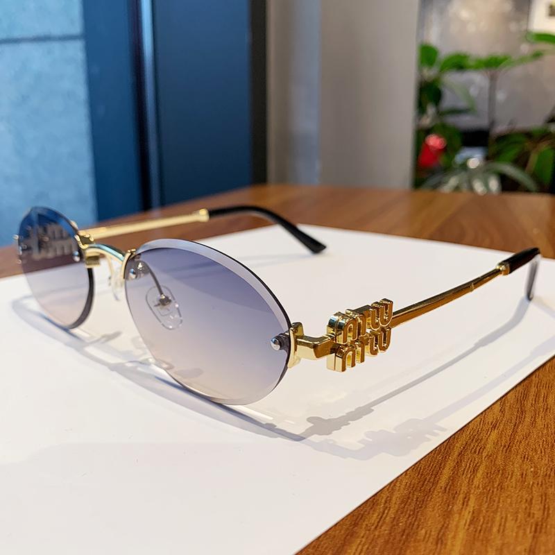 Oval Frame Sunglasses New Rimless Cut Edge Personality Glasses Fashion Design Sense Small Frame Sunglasses 90289