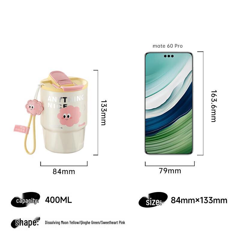 WUSW 400ml 304 Stainless Steel Ceramic Lined Insulated Coffee Mug