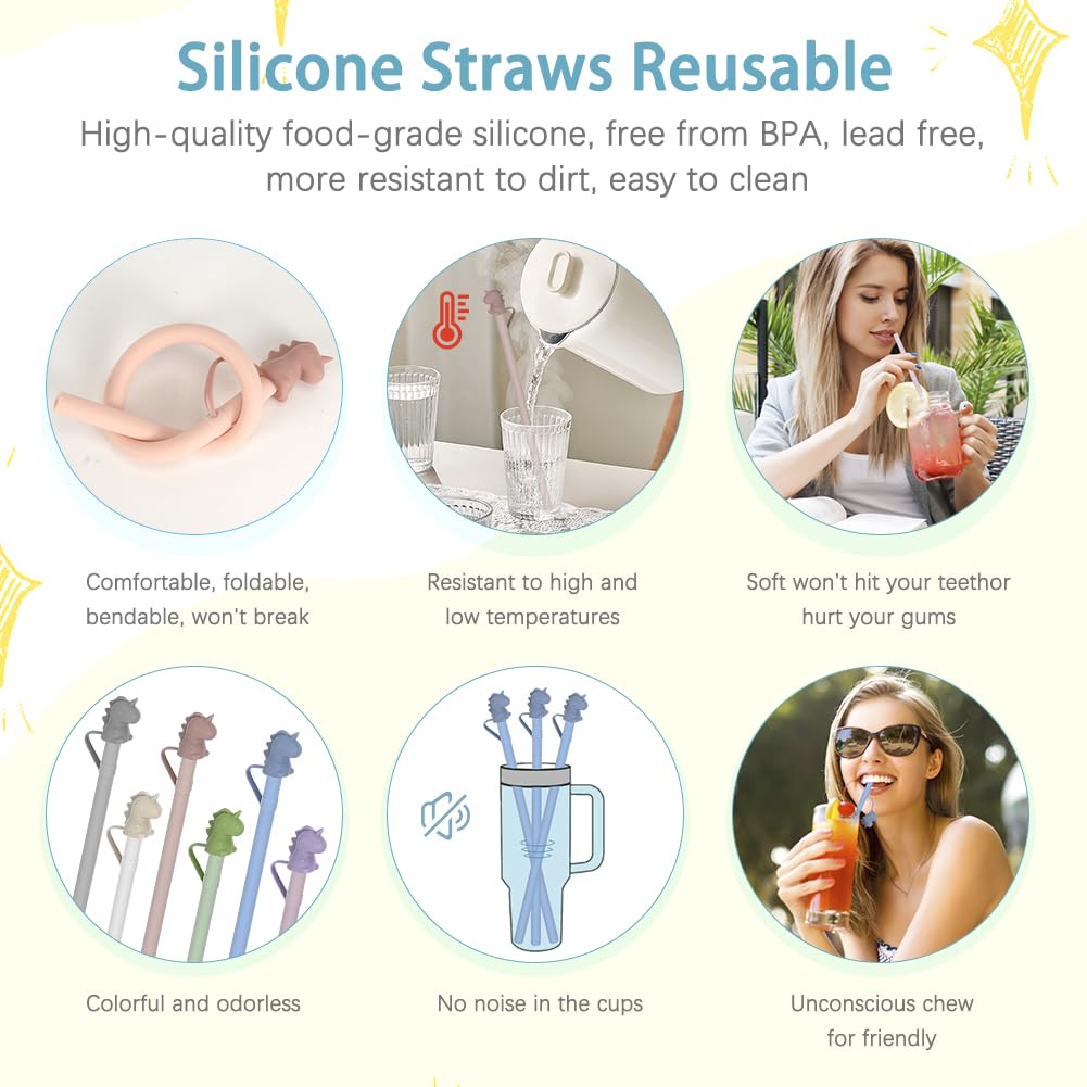 Replacement Long Silicone Straw With Straw Cover,Compatible with Stanley 40/30 oz Cup Tumbler,Cleaning Brush Stanley Accessories