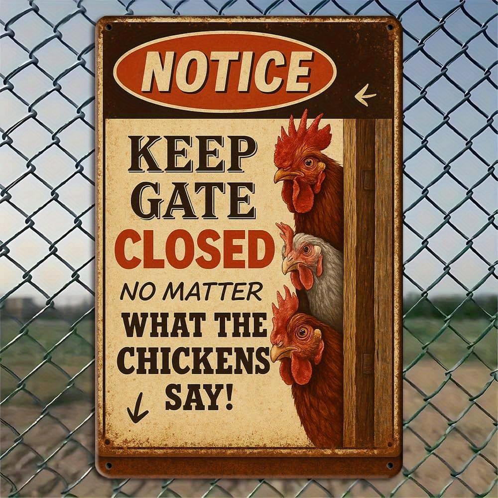

[Funny Chicken Coop] Vintage Metal Tin Funny Keep Gate Closed Chicken Coop Sign | 7.87 x11.8 - Perfect for Outdoor Use чистый